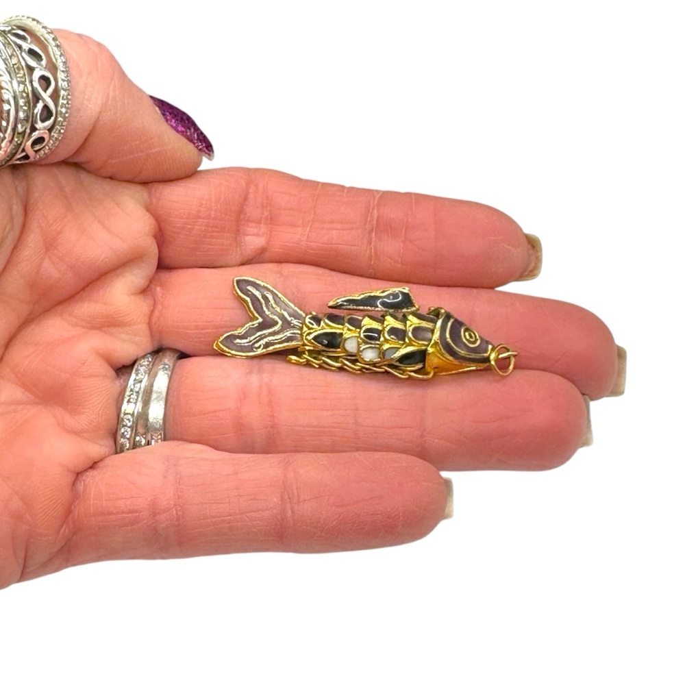Vintage Chinese Silver Filigree Cloisonné Enamel Articulated Koi Fish Pendants - Picture 9 of 9
